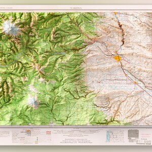 1958 Mount Rainier, Goat Rocks Wilderness, Mt Adams, Cascade Range (USGS) - Topographic Shaded Relief Maps Print