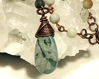 Blauwe Jasper Hanger Ketting