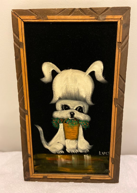 ヴィンテージ 70S ベルベットペインティング ルーシー 絵画-