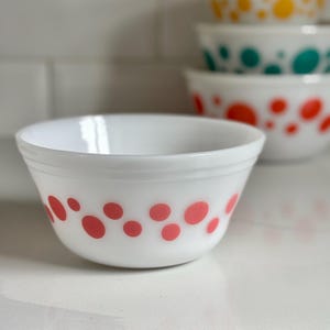 Vintage Federal Glass Polka Dot Bowl - Pink Dot Mixing Bowl - Rare Retro Kitchenware - Unique Country Kitchen Decor - Collectible Tableware