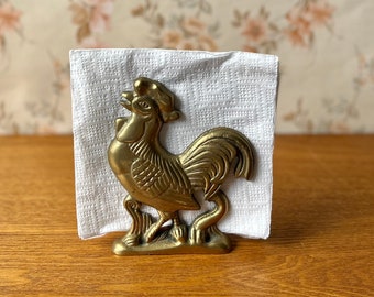 Brass Rooster Napkin Holder - Vintage Mail Holder -  MCM Cottage Core Home Decor - Office Desk Style - Chicken Lover Gift - Kitchen Decor