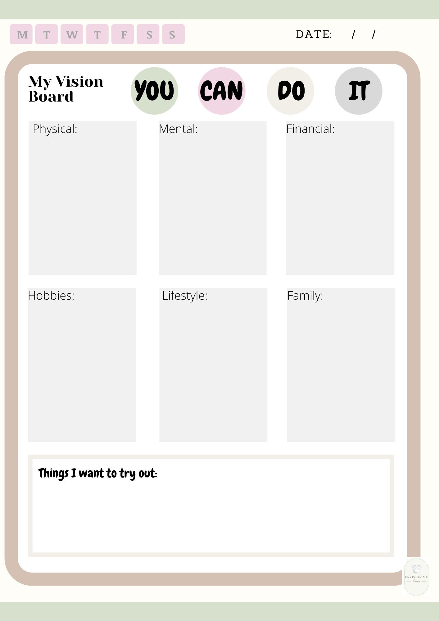 Printable/digital My Vision Board Template, Minimalistic, Planner, Self ...