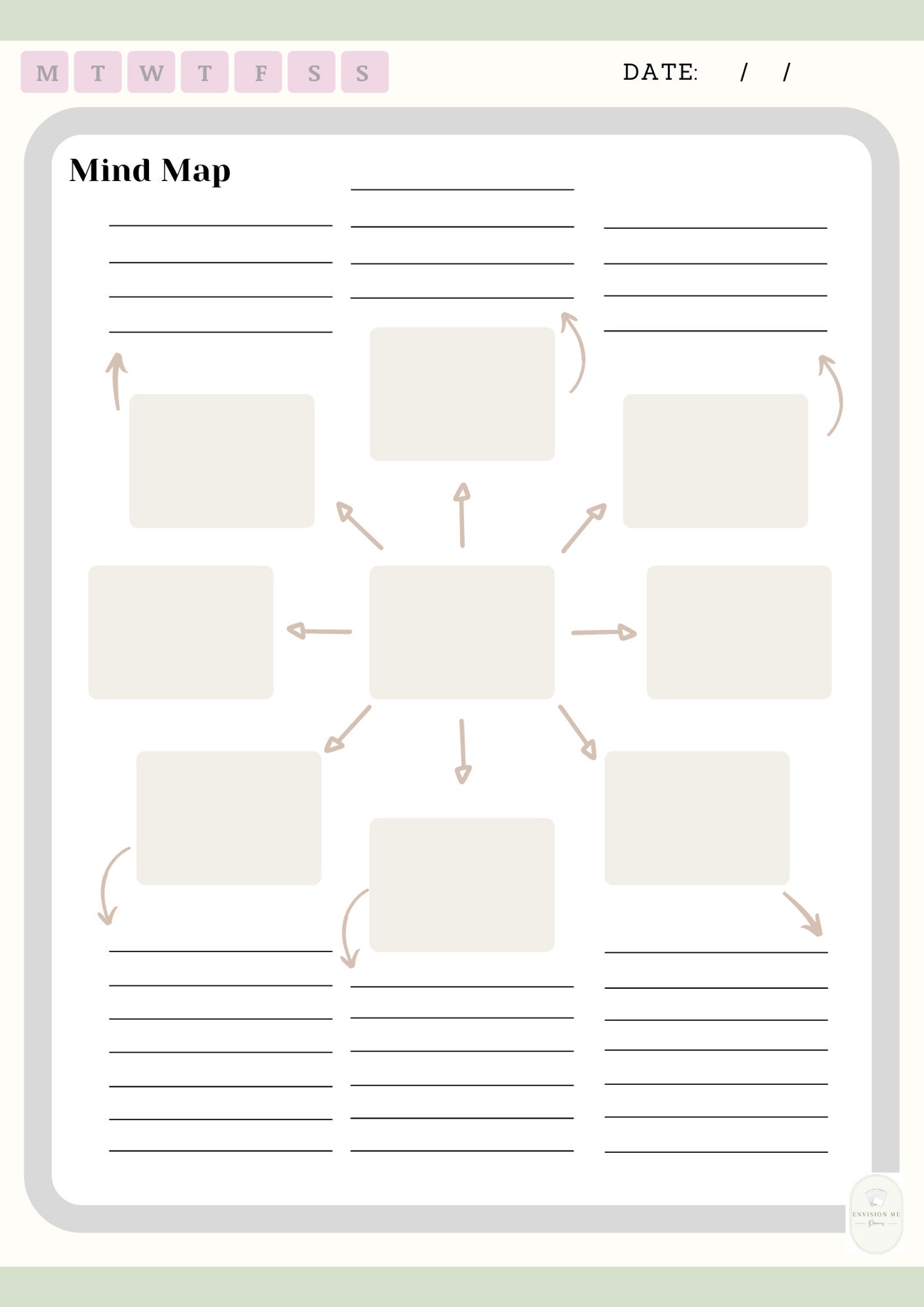Printable/digital Mind Map Template, Brainstorming Planner, Visual ...