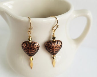 Copper Heart Earrings With Swarovski Crystals And Gold Accents