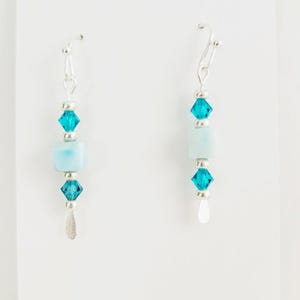 Larimar Gemstone Earrings With Turquoise Crystals And Silver Seed Bead Accents