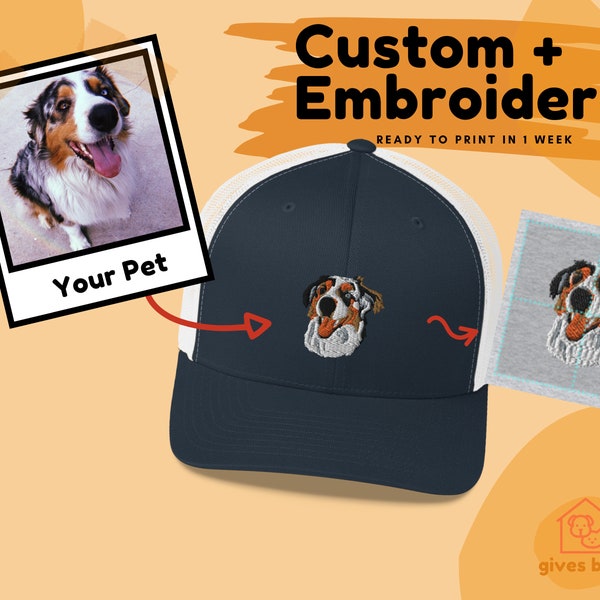 Custom Animated Embroidered Trucker Hat | Animate Your Pet/Friend/Family | Great Gift for Mom, Dad, Family and Friends | Trucker Hat