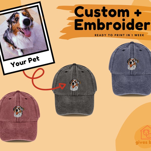 Custom Animated Embroidered Vintage Hat | Animate Your Pet/Friend/Family | Great Gift for Mom, Dad, Family and Friends | Vintage Hat