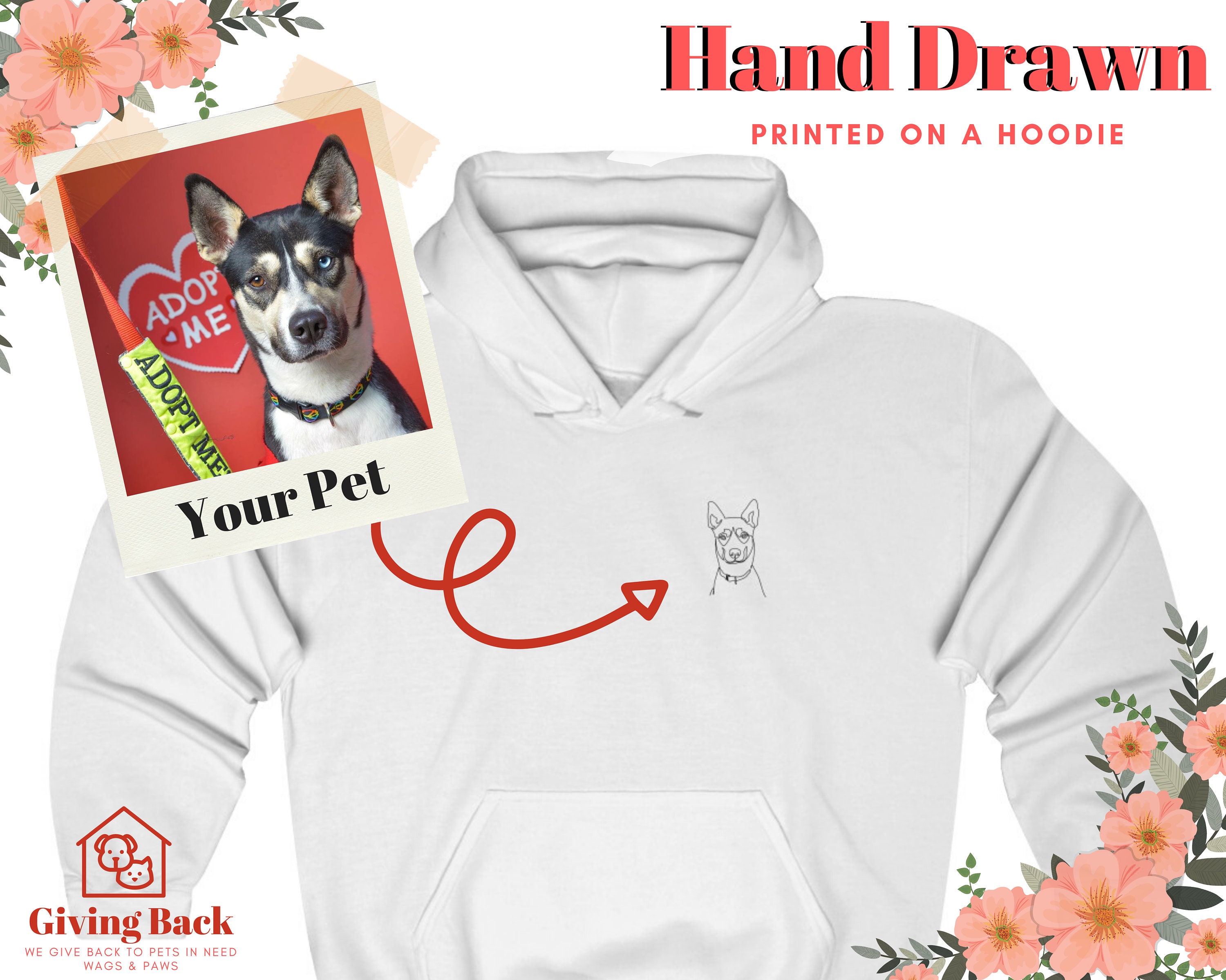 Custom Embroidered Dog/Cat/Pet Hoodie Illustrated Dog or Pet | Etsy