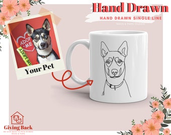 Personalized Single Line Coffee Cup | Illustrated Hand Drawn Pet Mug | Animated Coffee Mug Of Your Pet| Perfect Gift