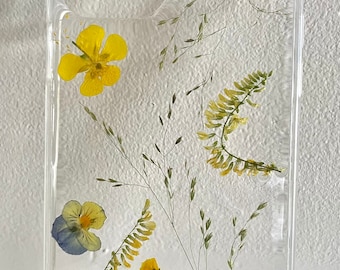 iPhone 12 case with pressed flowers and greens handpicked in Alberta