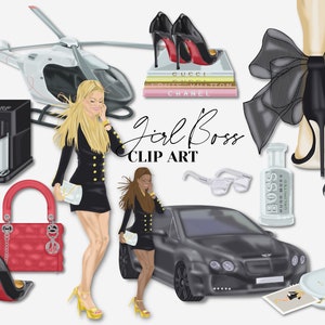 Girl Boss Clipart, Boss Babe Clipart,  Business Lady Clipart, Fashion Clipart, Luxury Clipart, PNG, Planner Supplies, Planner Stickers