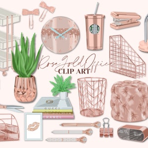 Stationery Clipart, Office Clipart, Girl Boss Clipart, Boss Babe Clipart, Rose Gold, PNG, Planner Supplies, Planner Stickers, Desk Decor