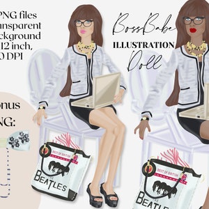 Girl Boss Doll Illustration, Boss Babe Clipart, Planner Clipart, Fashion Illustration, Feminine Clipart, Planner Supplies, Fashion ClipArt