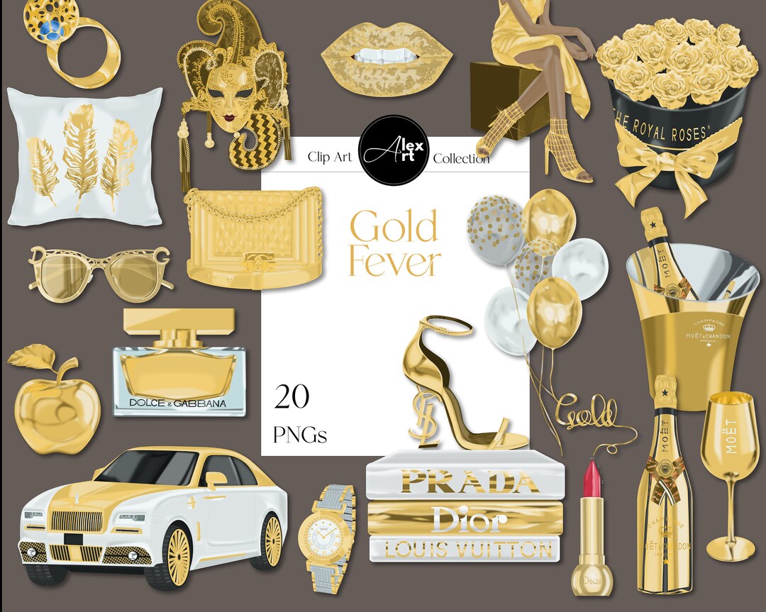 Gold Clipart, Luxury Lifestye Clipart, Gold Accessories Clipart, Luxury