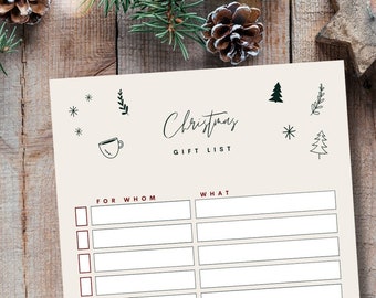 Christmas Gift List Digital Download, Ready to Print Christmas List, Minimal Christmas List , Christmas Gift List, Christmas Gift Planner