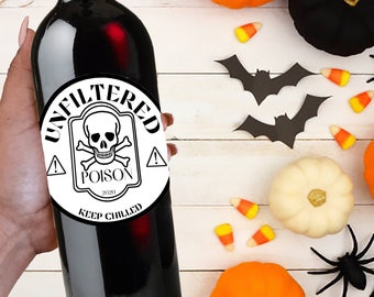 Halloween Wine Label, Spooky Wine label, Halloween Sticker, Halloween Party Decor, Halloween Decor, Halloween Home Decor, Halloween Party.