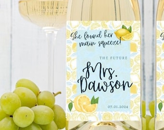 Custom Bridal Shower Wine Label, Personalized Bridal to Be Gift, Bridal Shower Party Favor, Custom Wine Label, Lemon Bridal Shower