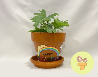 Happy Pride Terracotta Clay Pot - Hand Painted Planter With Drainage Hole and Tray