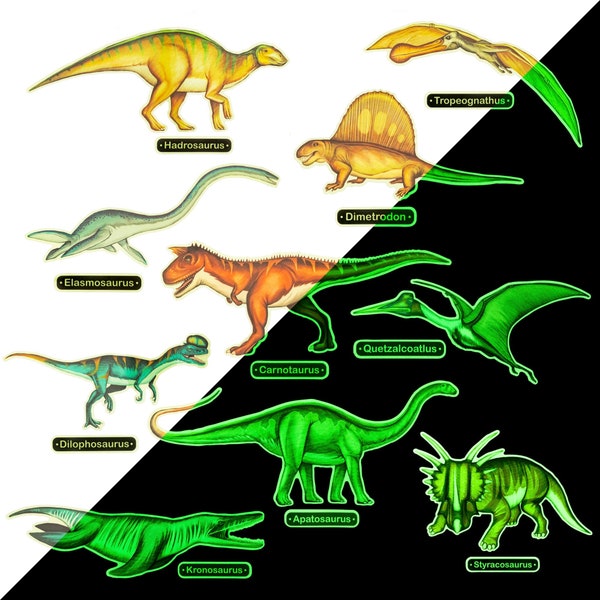 Glow in the Dark Dinosaur Wall Stickers - 10 Large Bright Wall Decals for Bedroom Walls and Ceilings - for Boys Room and Girls Room - Set 2