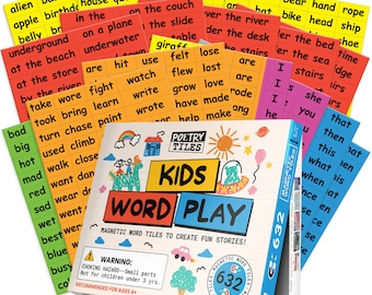 Poetry Tiles - 632 Piece Kids Word Play Kit - Explore Reading, Writing, and Imaginations with Magnet Words - Color-coded Words and Phrases