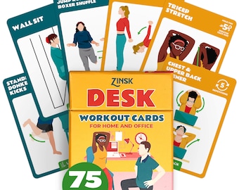 75 Desk Workout Cards - 25 Stretches 50 Bodyweight Exercises to Make Quick, Easy Chair Workout Routines - 3.5 x 2.5 inch Cards for Office