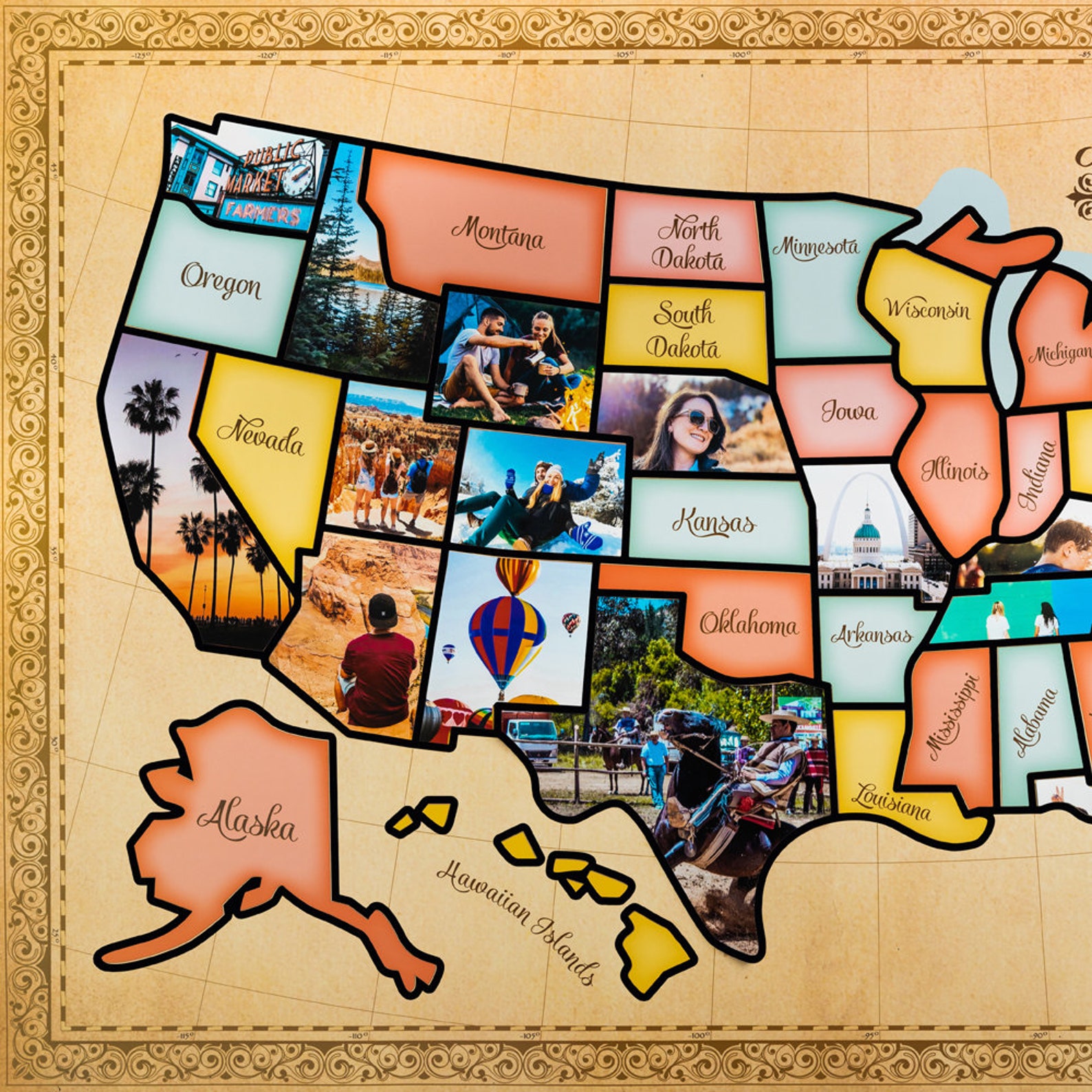 US Photo Map 24 X 36 Inch United States Travel Memory Map Etsy