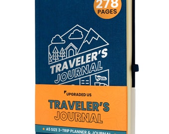 A5 Size Hardcover Travel Journal Notebook and Planner Travel Diary Travel Log Plan and Record 3 Trips 278 Pages 100gsm Recycled Paper