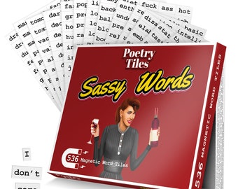 Poetry Tiles - 536 Sassy Word Magnets - Sarcastic, Judgmental Word Kit for Refrigerator Poems and Stories