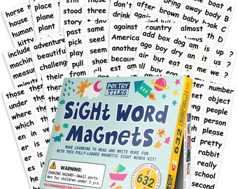 Poetry Tiles Sight Word Magnets for Fridge - 632 pc Home School Essentials - Magnetic Sight Words for Kids - Big .75" Tall Magnet Words