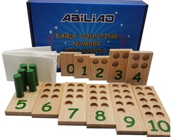 Abiliad Wooden 0-10 Number Peg Boards with 57 Pegs – Teaches Concept of Zero, Even and Odd, Counting, Number Recognition, Motor Skills