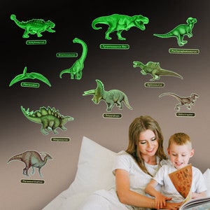 Glow in the Dark Dinosaur Wall Stickers - 10 Large Bright Wall Decals for Bedroom Walls and Ceilings - for Boys Room and Girls Room