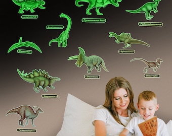 Glow in the Dark Dinosaur Wall Stickers - 10 Large Bright Wall Decals for Bedroom Walls and Ceilings - for Boys Room and Girls Room