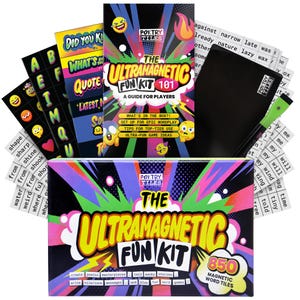 Ultramagnetic Fun Kit - The New Way to Make Fridge Poetry - 700+ Words, Emojis, Headers, Black Board, Liquid Chalk Pen & Activity Pamphlet