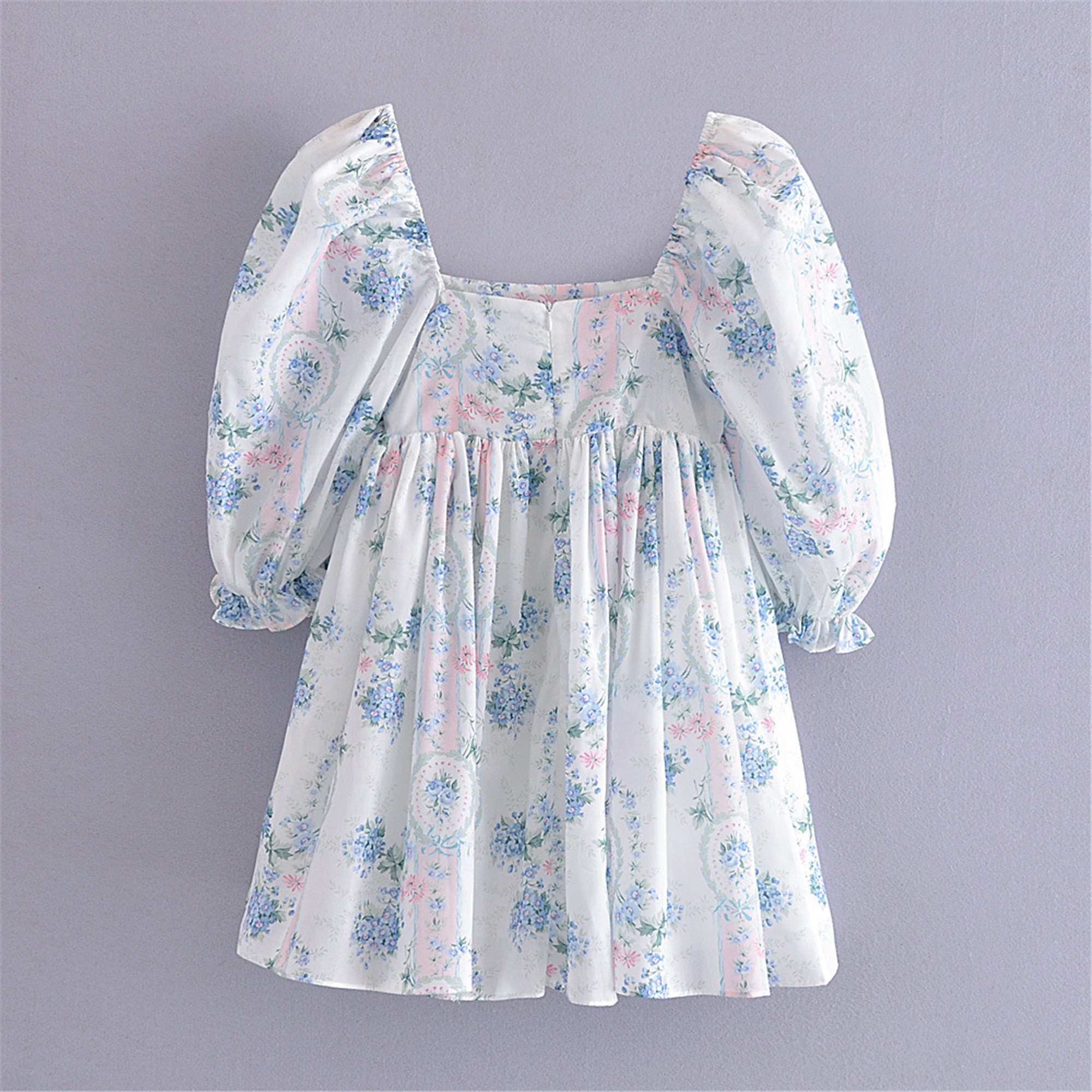 Puff Sleeve Dress Blue Floraldress Babydoll Dress Sweet - Etsy