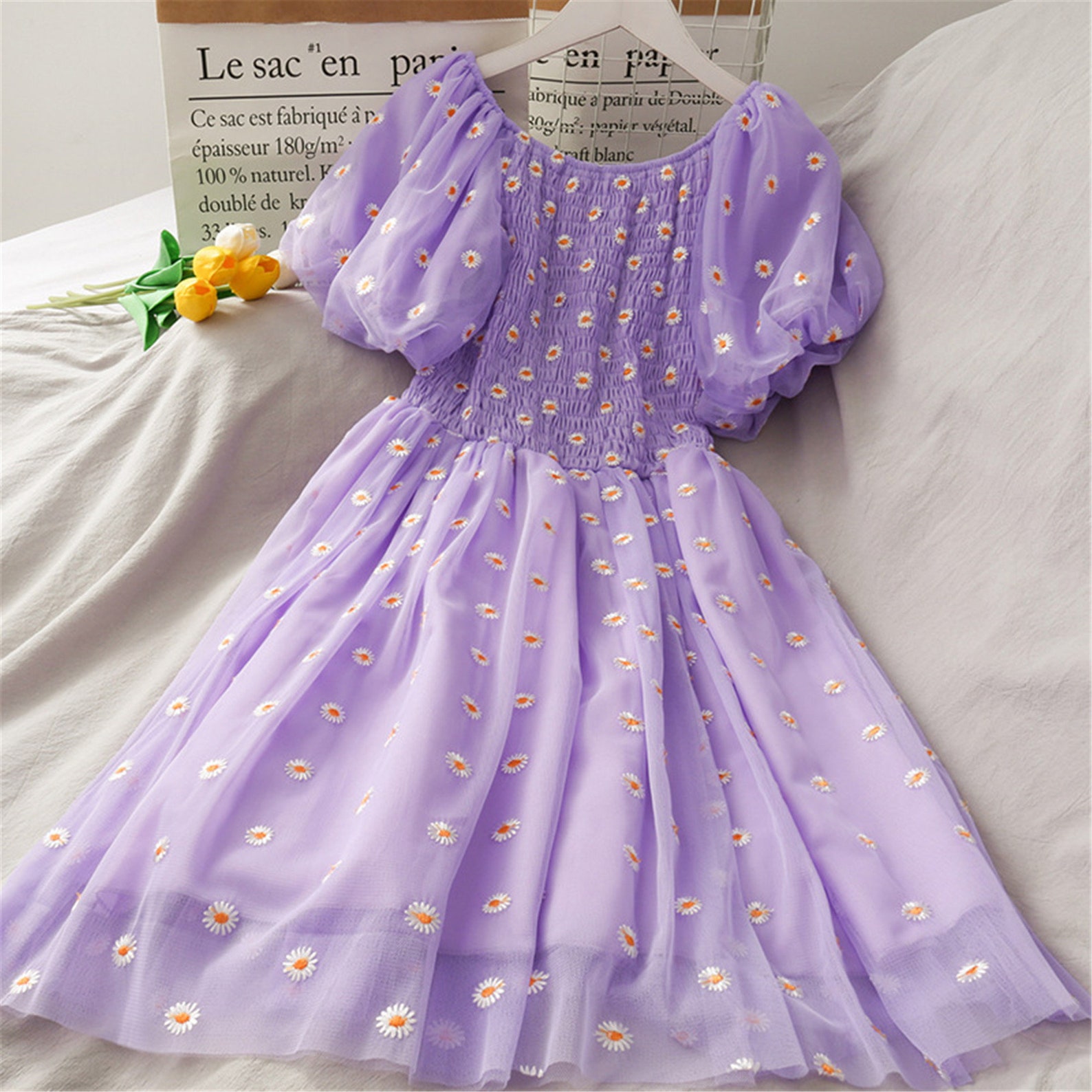 Daisy Floral Dress Puff Sleeve Dress Gauze Dress Princess Etsy