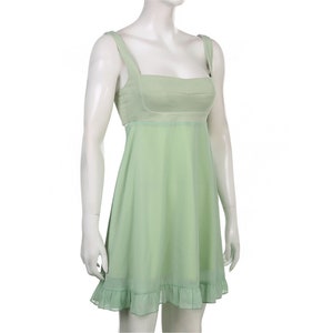 Wavy Neck Backless Ruffle Dress, Green Elegant Dress, Cocktail Brunch ...