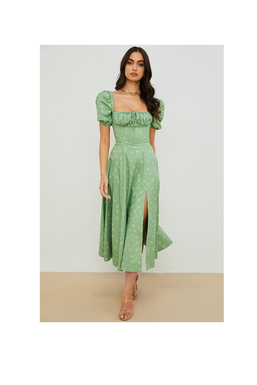 Puff Sleeve Flowal Dress, Suspenders Dress, Print Dress, Beach Dress