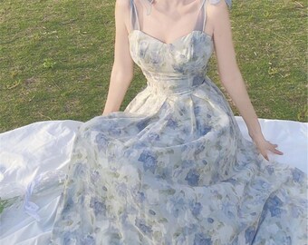 Blue Floral Maxi Dress | Etsy