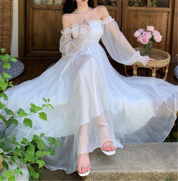 white flowy dress