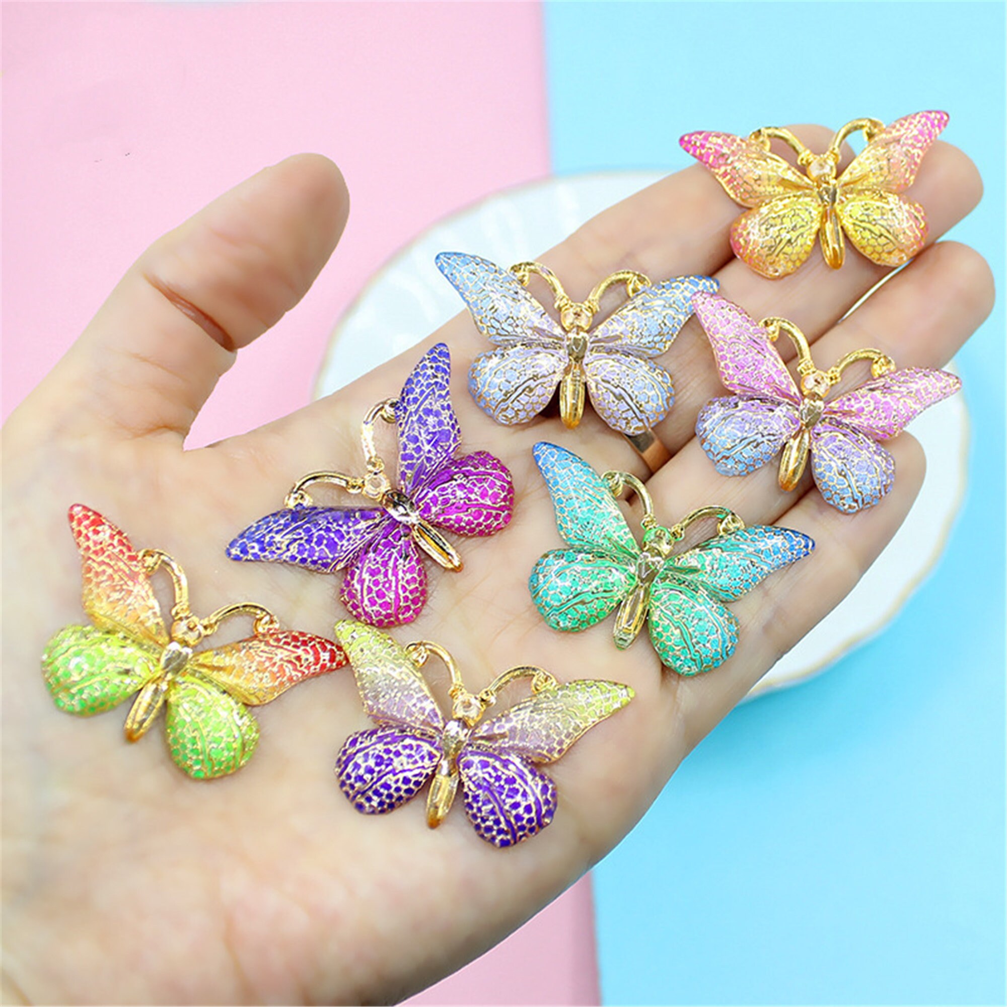 10pcs Butterfly Charm Gradient Butterfly Epoxy Earrings Etsy
