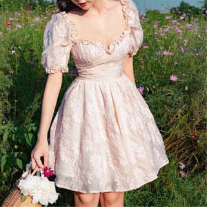Pink Jacquard Dress French Fairy Dress Prom Dress Fairy - Etsy