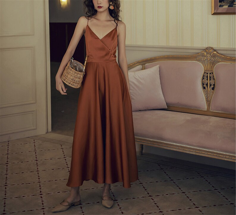 Burnt Orange Dress Satin Dress Wedding Guest Dress Fairy Etsy Australia