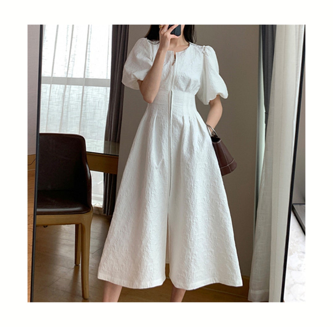 French Vintagedress Elegant White Dress Puffsleevedress - Etsy