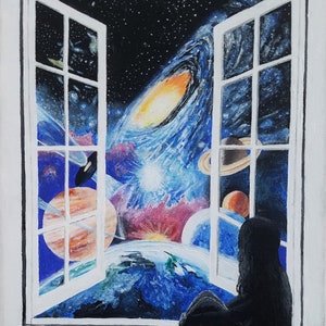 Universe Space Painting Art Print, Planet Wall Art, Space Home Decor