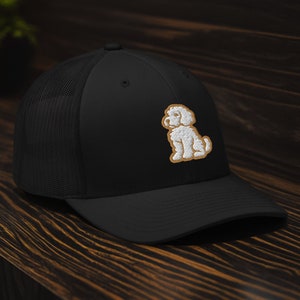 Goldendoodle Trucker Cap, Doodle Embroidered Snapback Baseball Hat in Gold and White, Unique Gift for Dog or Puppy Lovers, Moms, and Dads