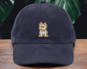 Yorkie Vintage Corduroy Cap, Yorkshire Terrier Embroidered Adjustable Vintage Cap, Gift for Dog Lovers, Moms, and Dads