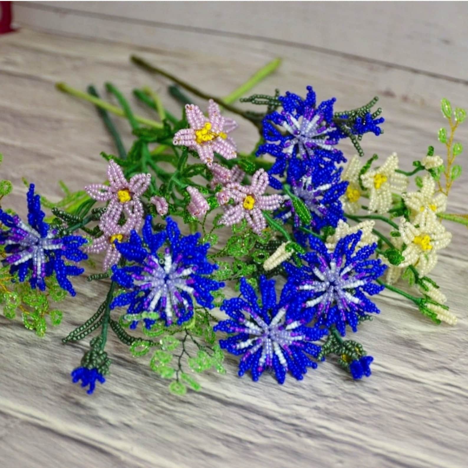 Kornblumen Blumen aus Perlen aus Perlen Bouquet aus Perlen | Etsy