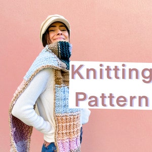 Stitchy Scarf Knitting Pattern, chunky, textured, instant download