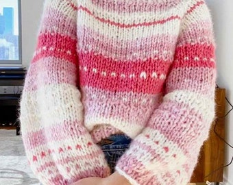 KONA SWEATER : Knitting pattern, zero waste, textured, colorful, light weight, instant download