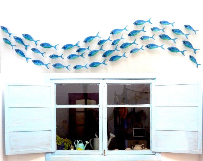 35 Fish Set. Fused Glass Fish. Ocean Art. Blue Fish Wall Art. Bathroom